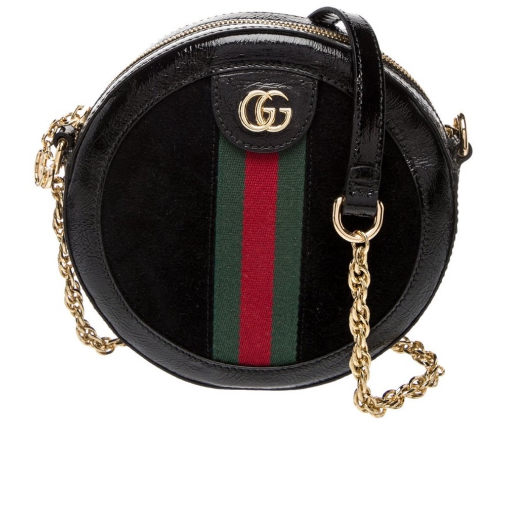Gucci Black and Green Round Crossbody Bag (Web Ophida)